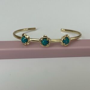 Kendra Scott Floral Gold Cuff Bracelet w/ Teal Iridescent Stone